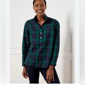 TALBOTS NWT NON-IRON POPOVER PLAID CRYSTAL BUTTONS SZ PETITE MEDIUM